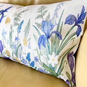 12"x20" Linen Spring Floral Daffodil Crocus Hyacinth Flowers Throw Pillow Cover